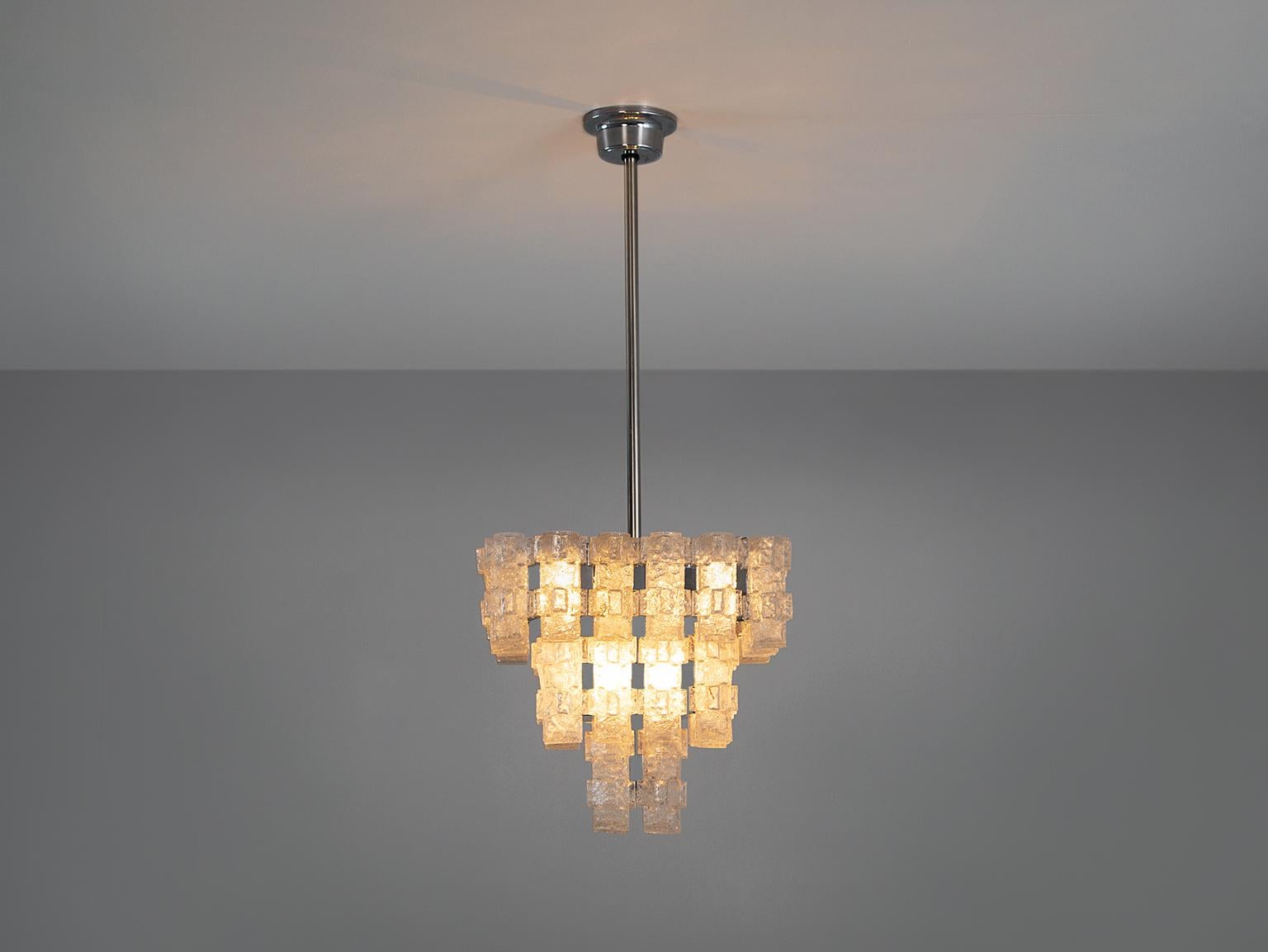 Mid-Century Modern Italian Chandelier with Frosted Glass Sculptures