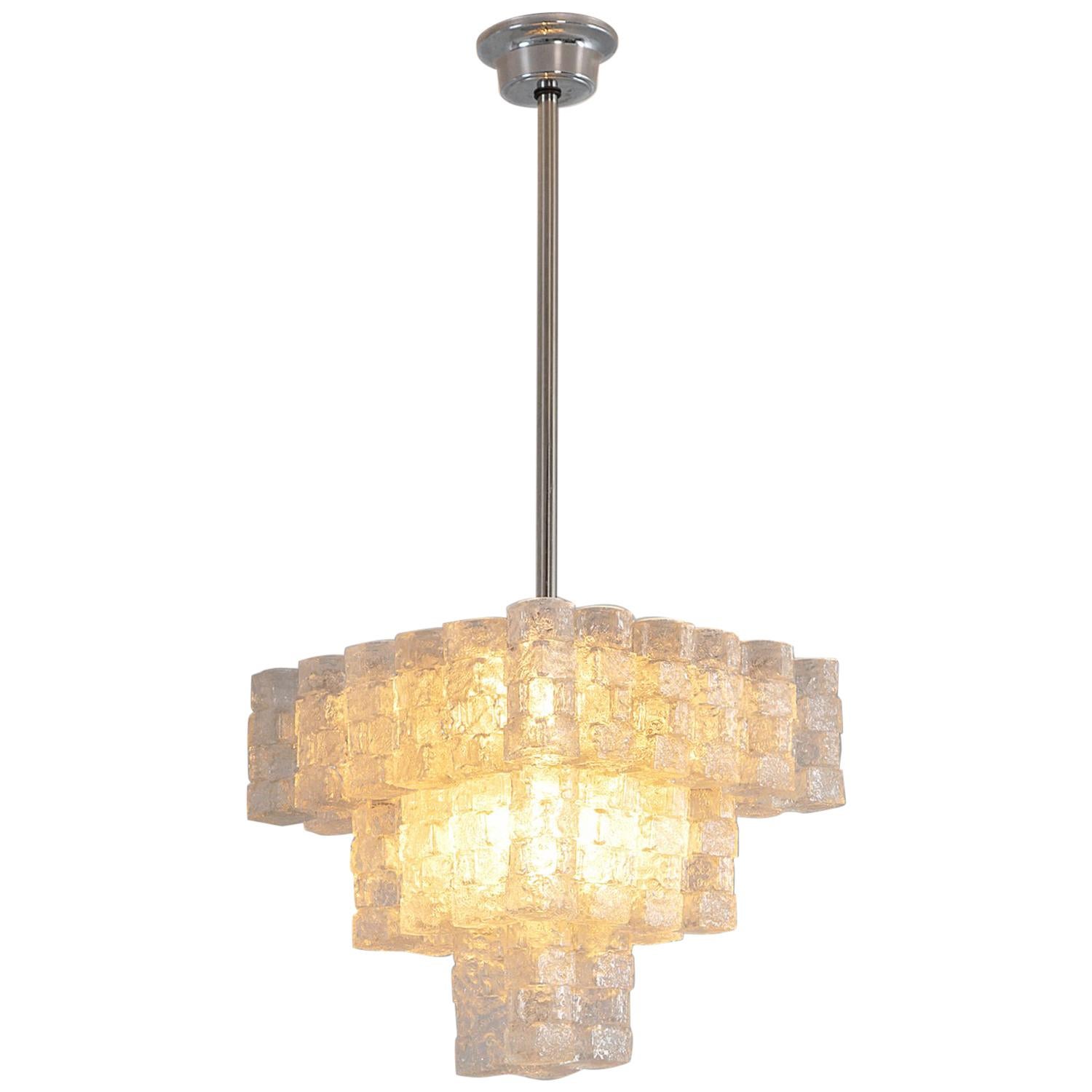 Golden Frosted Glass Chandelier at 1stDibs
