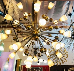 Italian Chandelier with Frosted Smoky Murano Glass and Brass, 1990's