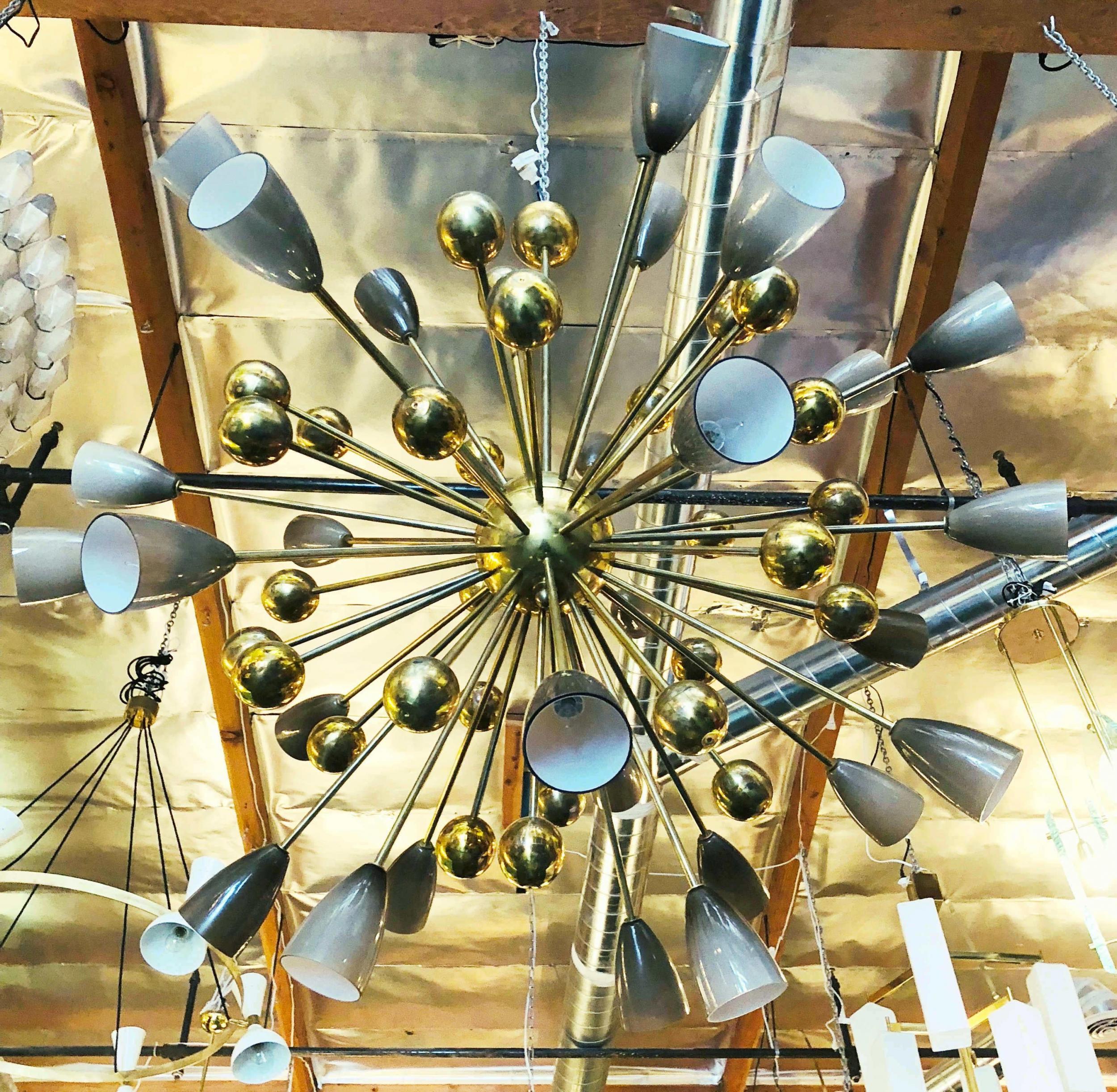 Italian Chandelier with Frosted Smoky Murano Glass and Brass, 1990s In Good Condition For Sale In Los Angeles, CA