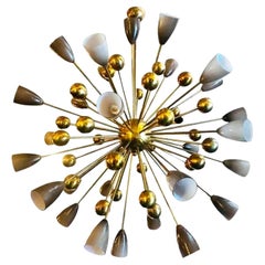 Italian Chandelier with Frosted Smoky Murano Glass and Brass, 1990's