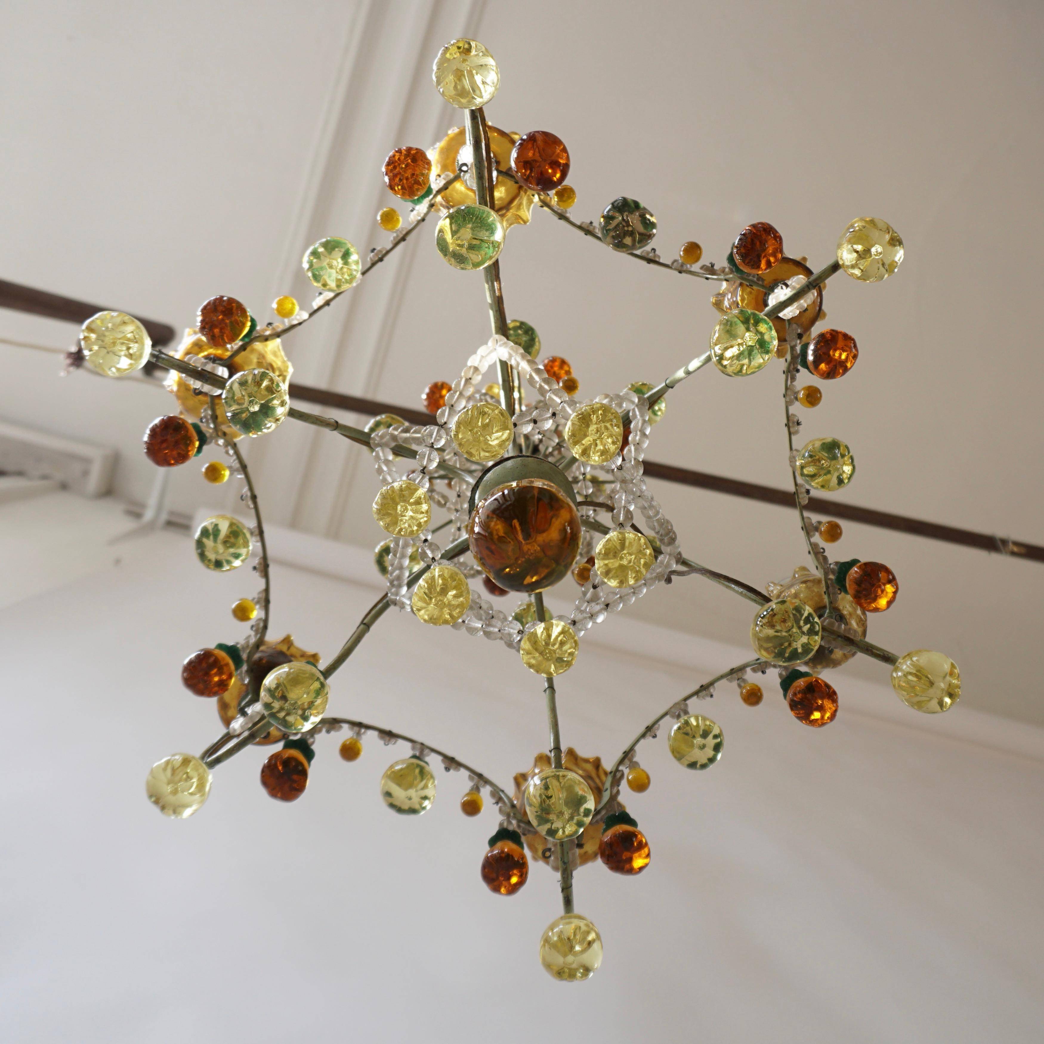 Italian Chandelier with Murano Glass Fruit For Sale 1