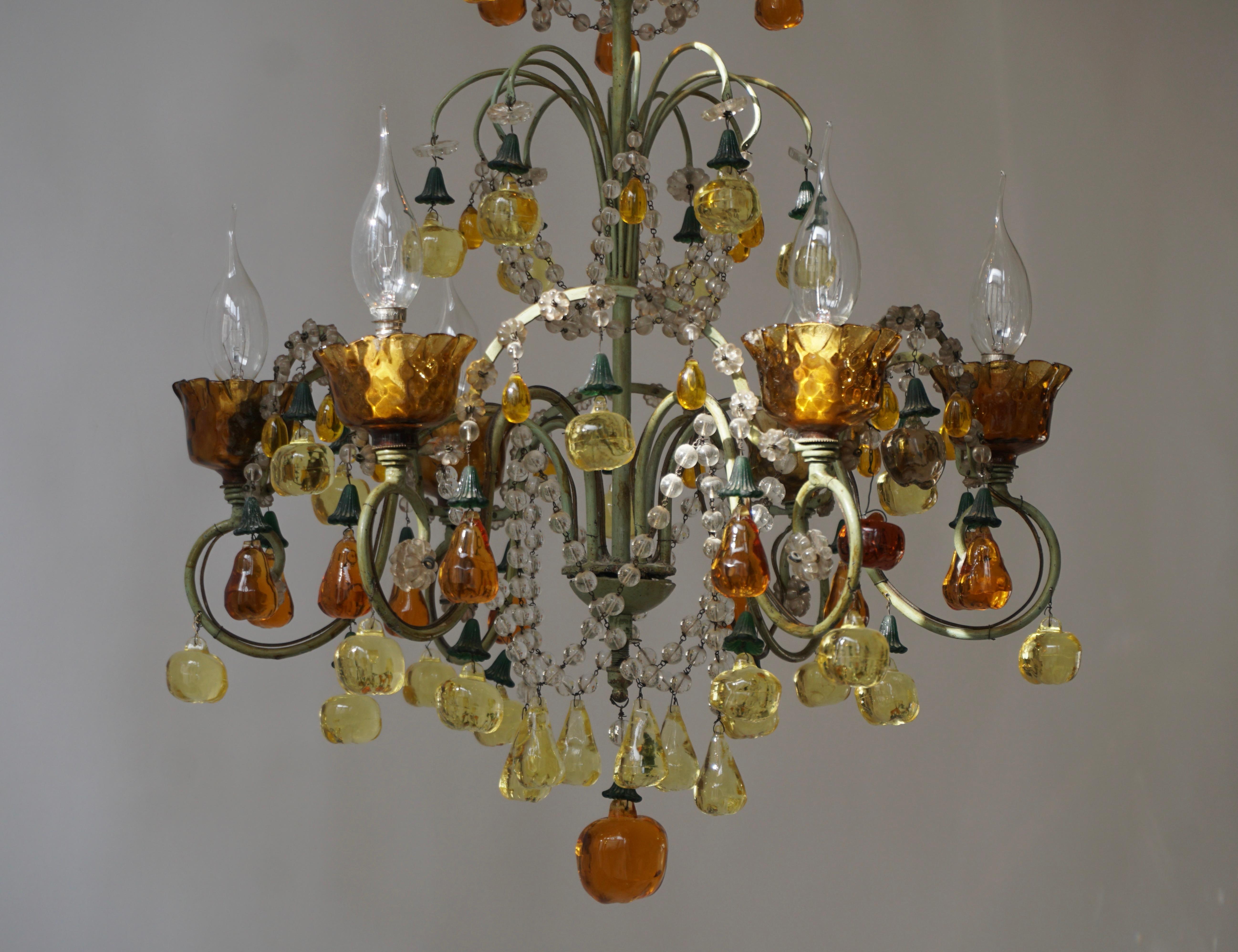 Italian Chandelier with Murano Glass Fruit For Sale 2