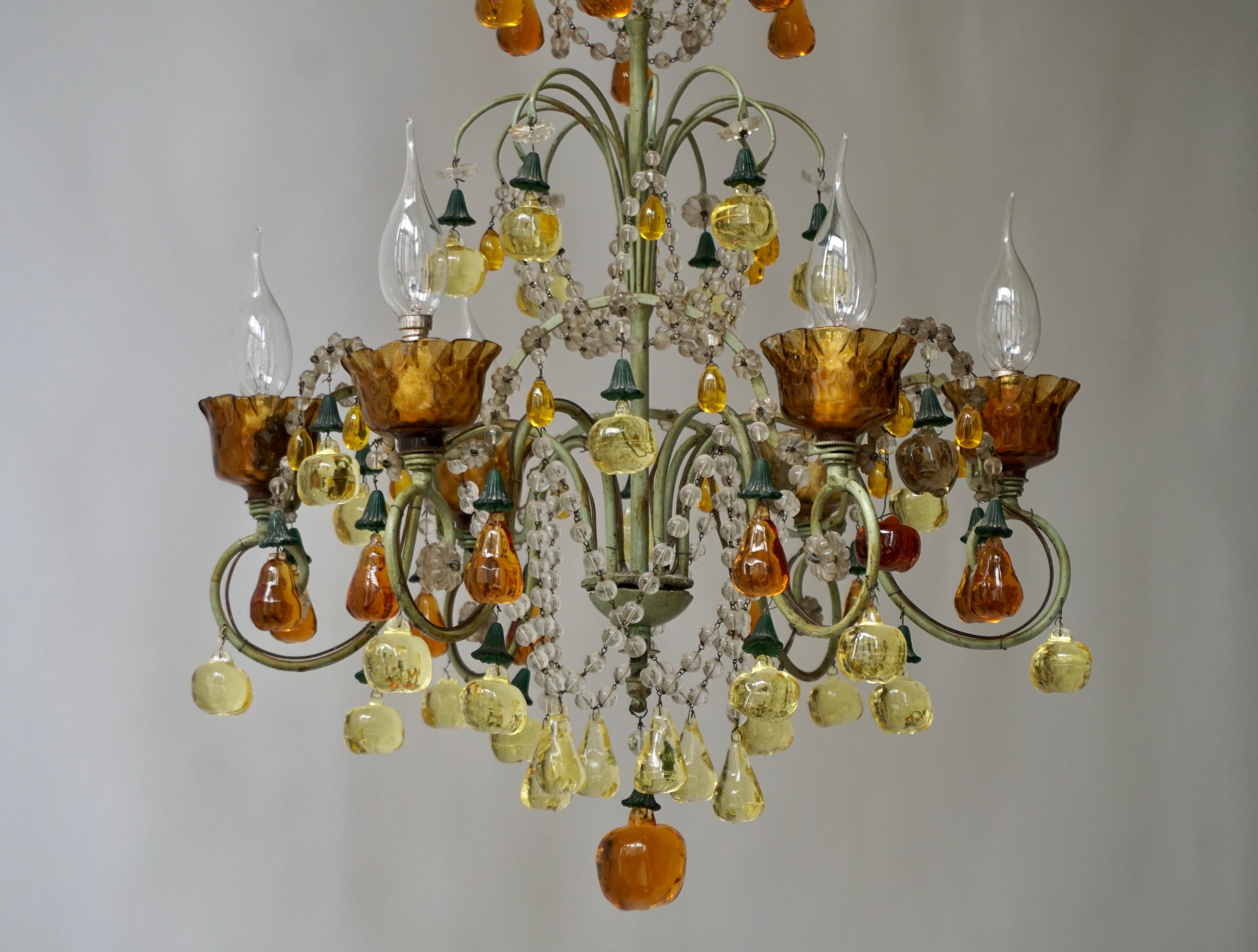 Italian Chandelier with Murano Glass Fruit For Sale 3