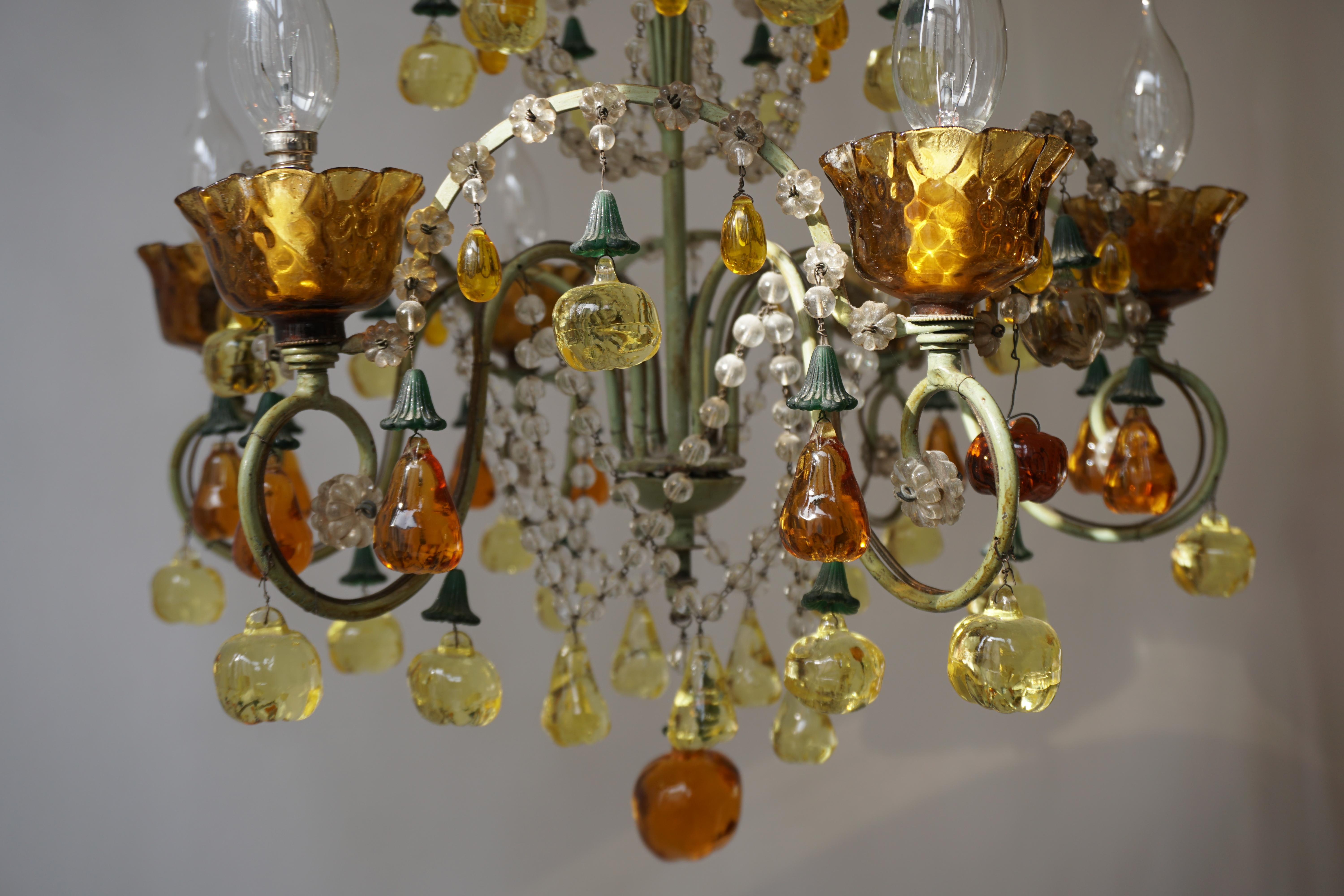 Italian Chandelier with Murano Glass Fruit For Sale 8