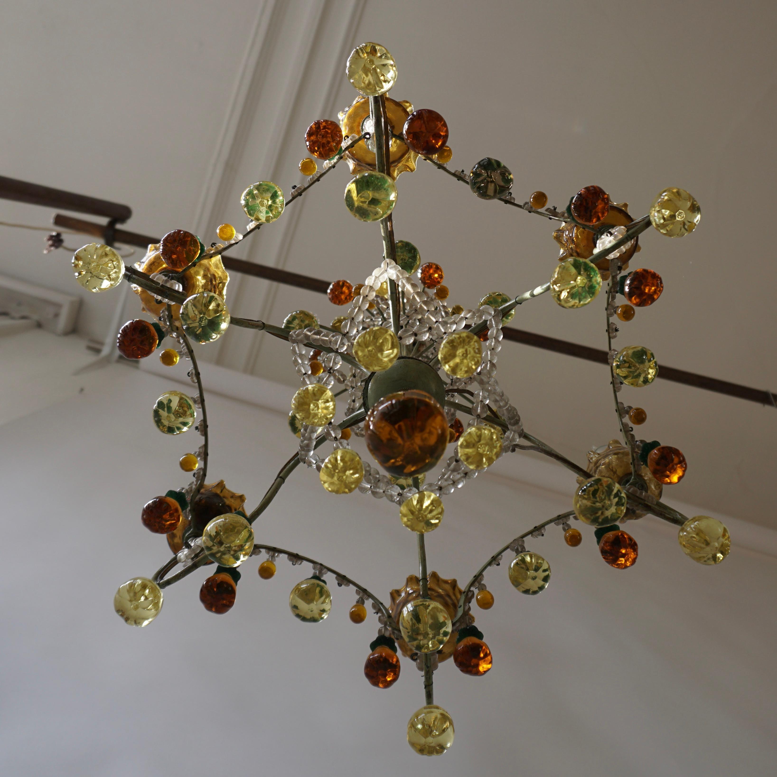 Metal Italian Chandelier with Murano Glass Fruit For Sale