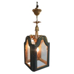 Italian Chandelier with One Lights in Gold Color Wood and Glass