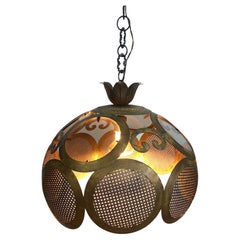 Italian Chandelier with One Lights, Iron in Gold Color and 4 Round Glass