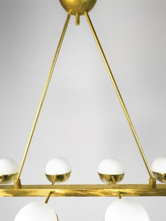Italian Chandelier with Opaline Glass Globe Shades and Vintage Brass Structure
