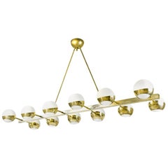 Italian Chandelier with Opaline Glass Globe Shades and Vintage Brass Structure