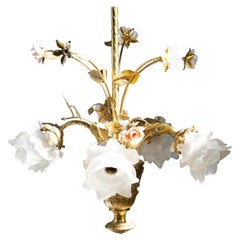 Italian Chandelier with Pink Flower Porcelain Shades