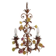 Italian Chandelier with Porcelain Flowers