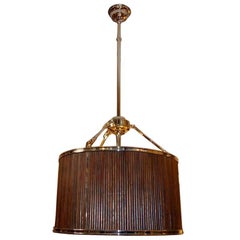 Vintage Italian Chandelier with Recycled Wood and Nickel-Plated Structure from 1960s