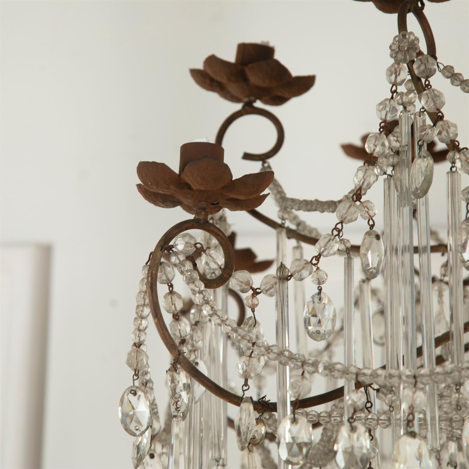 Baroque Italian Chandelier with Silvered Stem