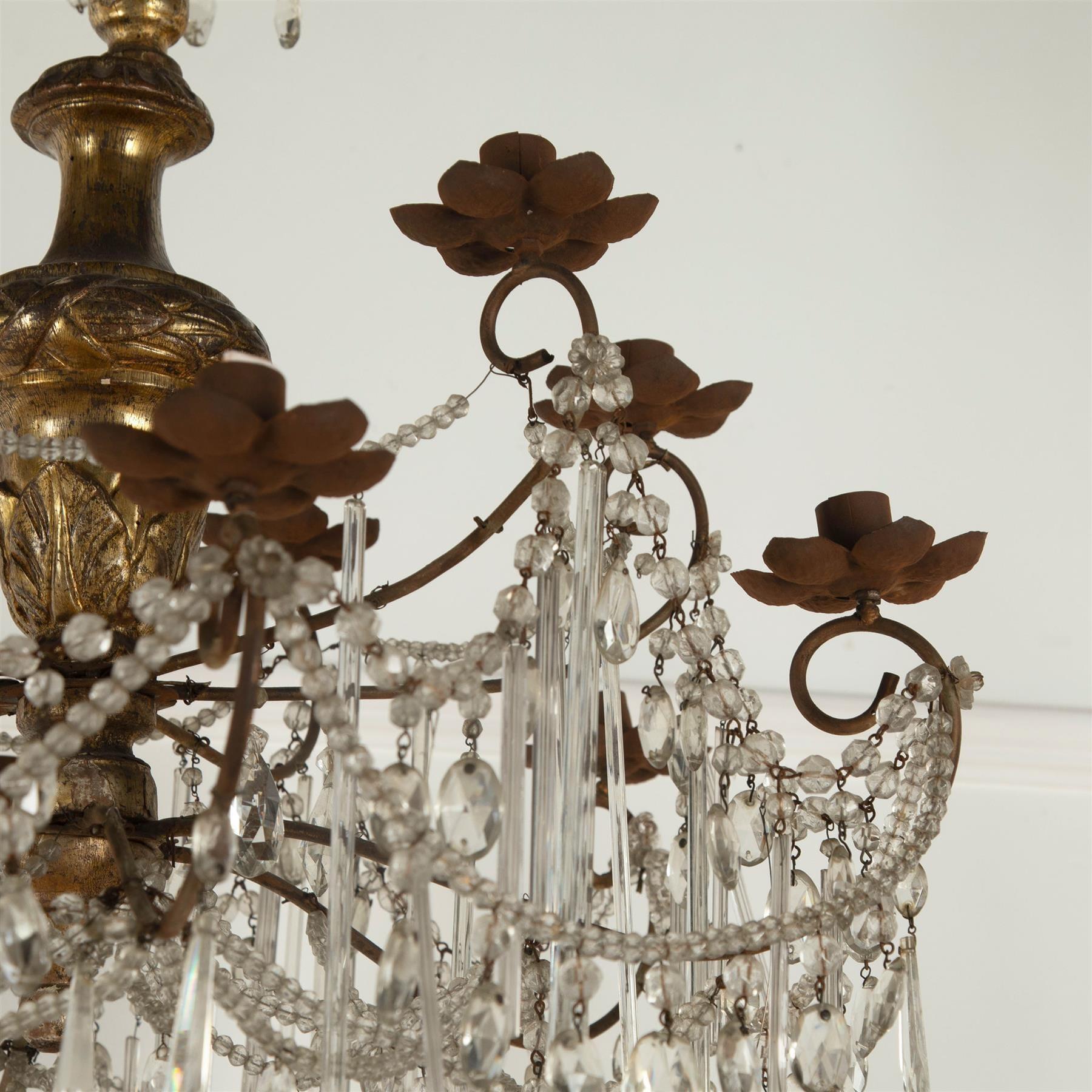 19th Century Italian Chandelier with Silvered Stem
