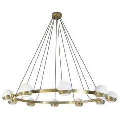 Italian Chandelier with Ten Opaline Globes and Brass