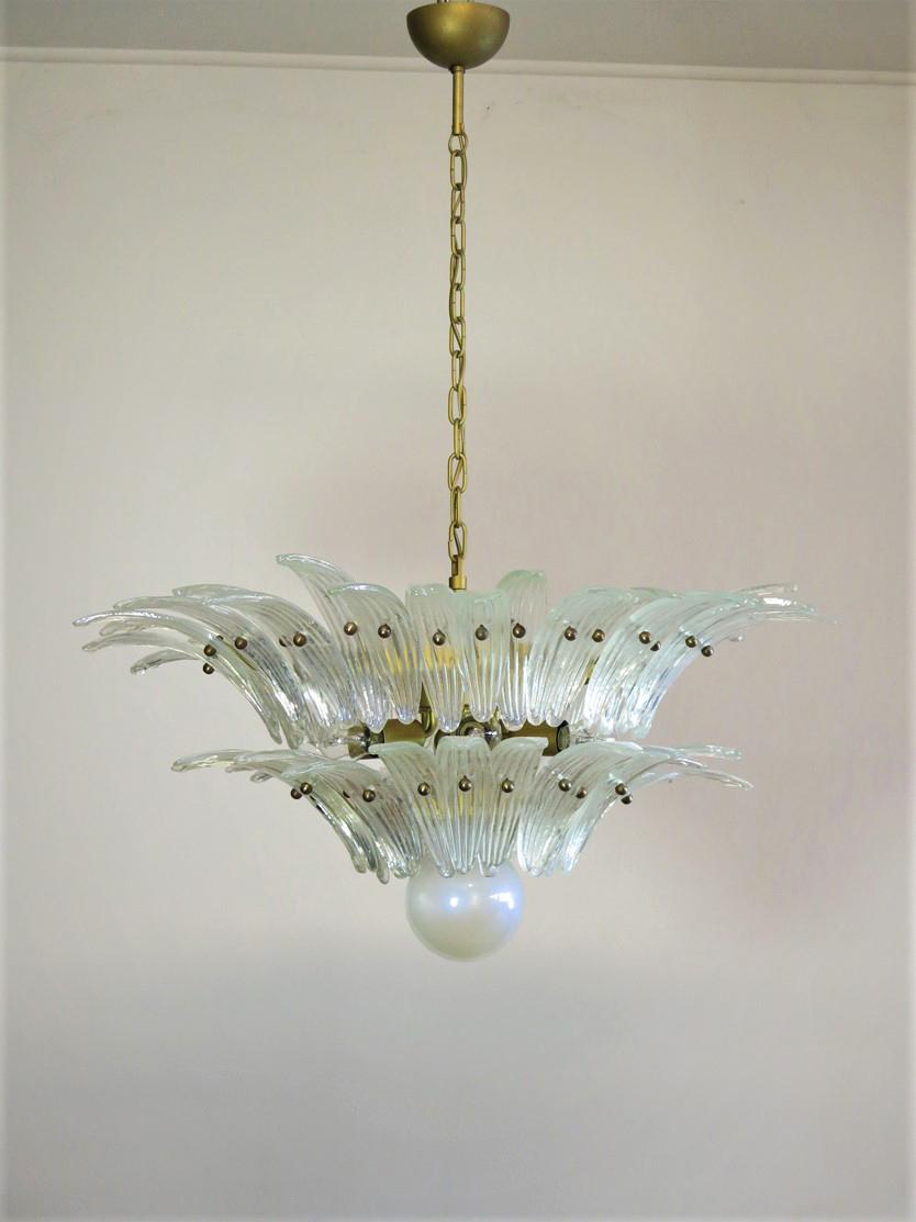Italian Chandeliers Palmette, Opal Iridescent Glass, Murano, 1970s-1980s 3