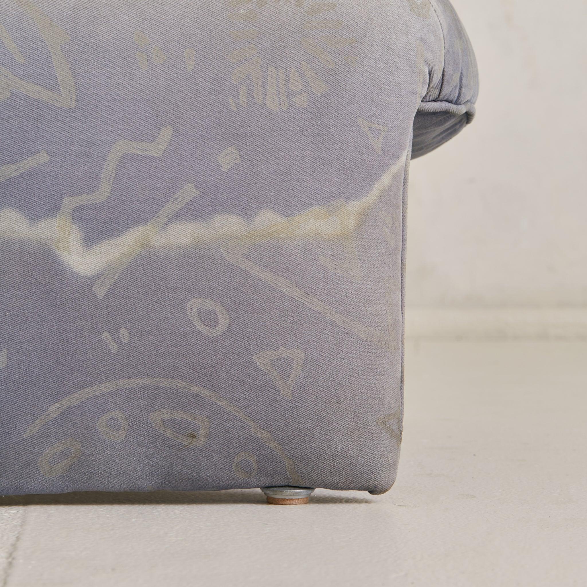 Italian Channel-Back Lounge Chair in Original Denim, 1970s - 2 Available im Angebot 2