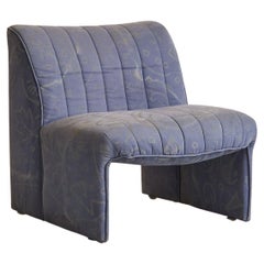 Italian Channel-Back Lounge Chair in Original Denim, 1970s - 2 Available