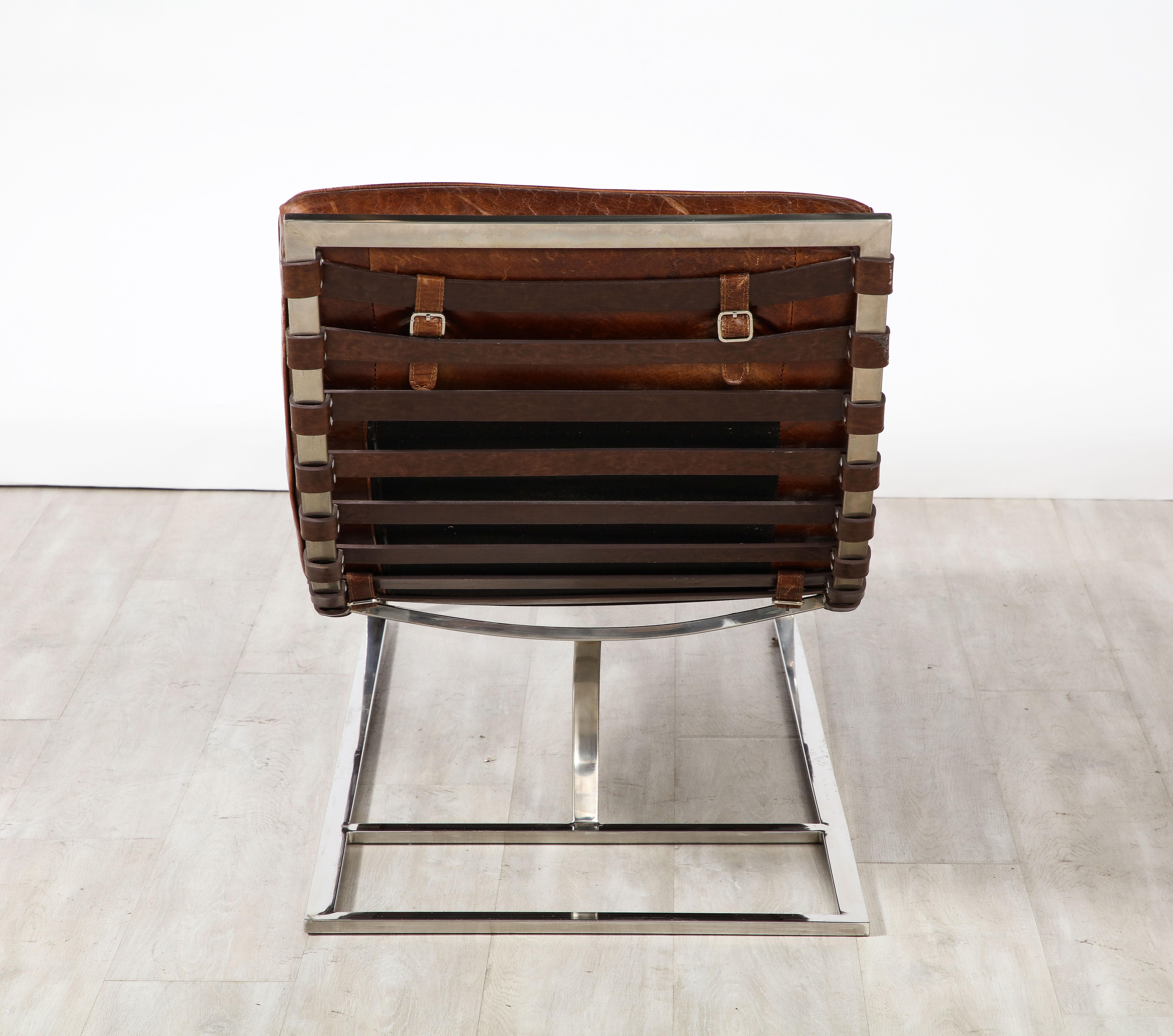 Cuir Chaise longue italienne en cuir cannelé et chrome, 1970 en vente