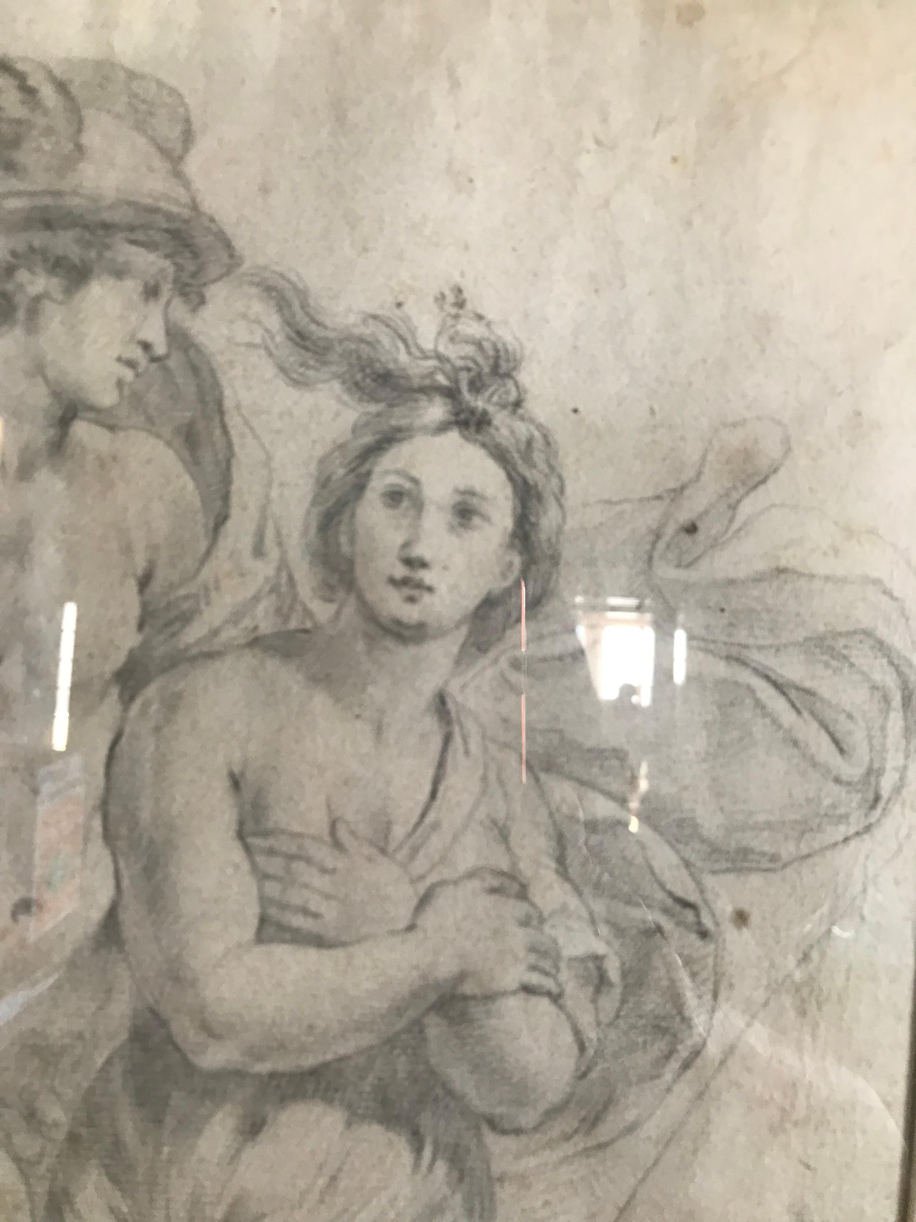 18th Century Italian Charcoal Drawing of Apollo and Daphne In Good Condition In Larkspur, CA