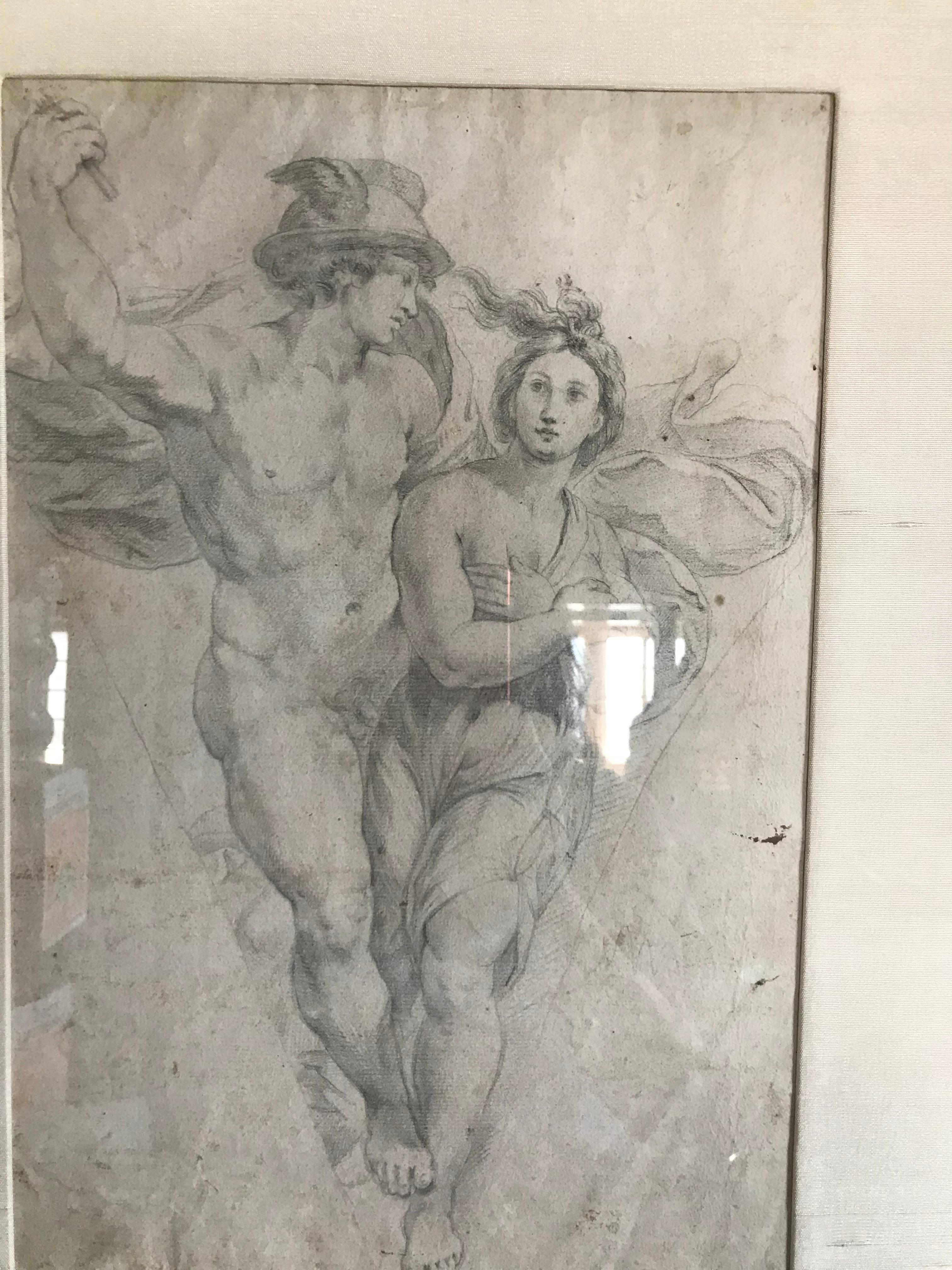 Paper 18th Century Italian Charcoal Drawing of Apollo and Daphne