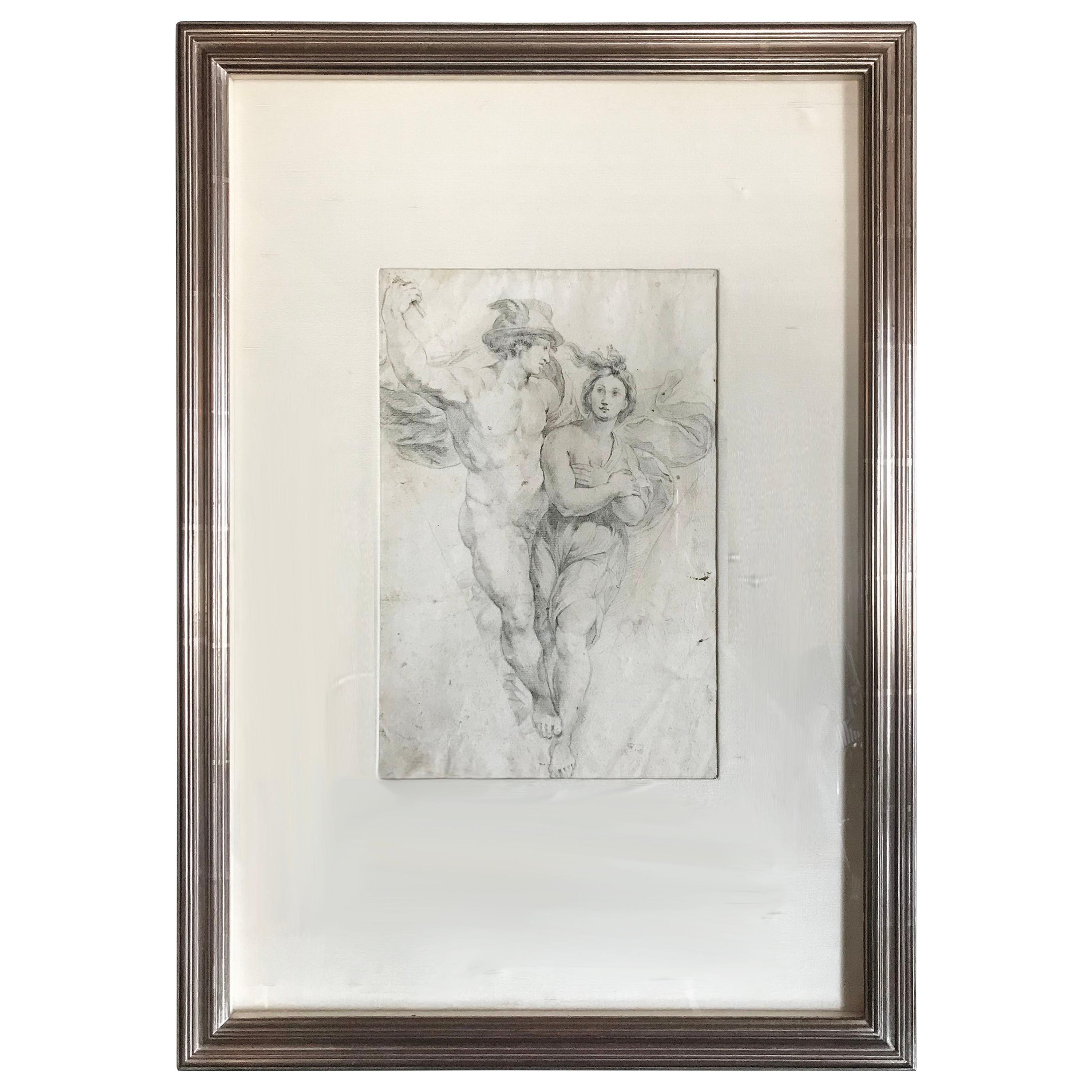 18th Century Italian Charcoal Drawing of Apollo and Daphne