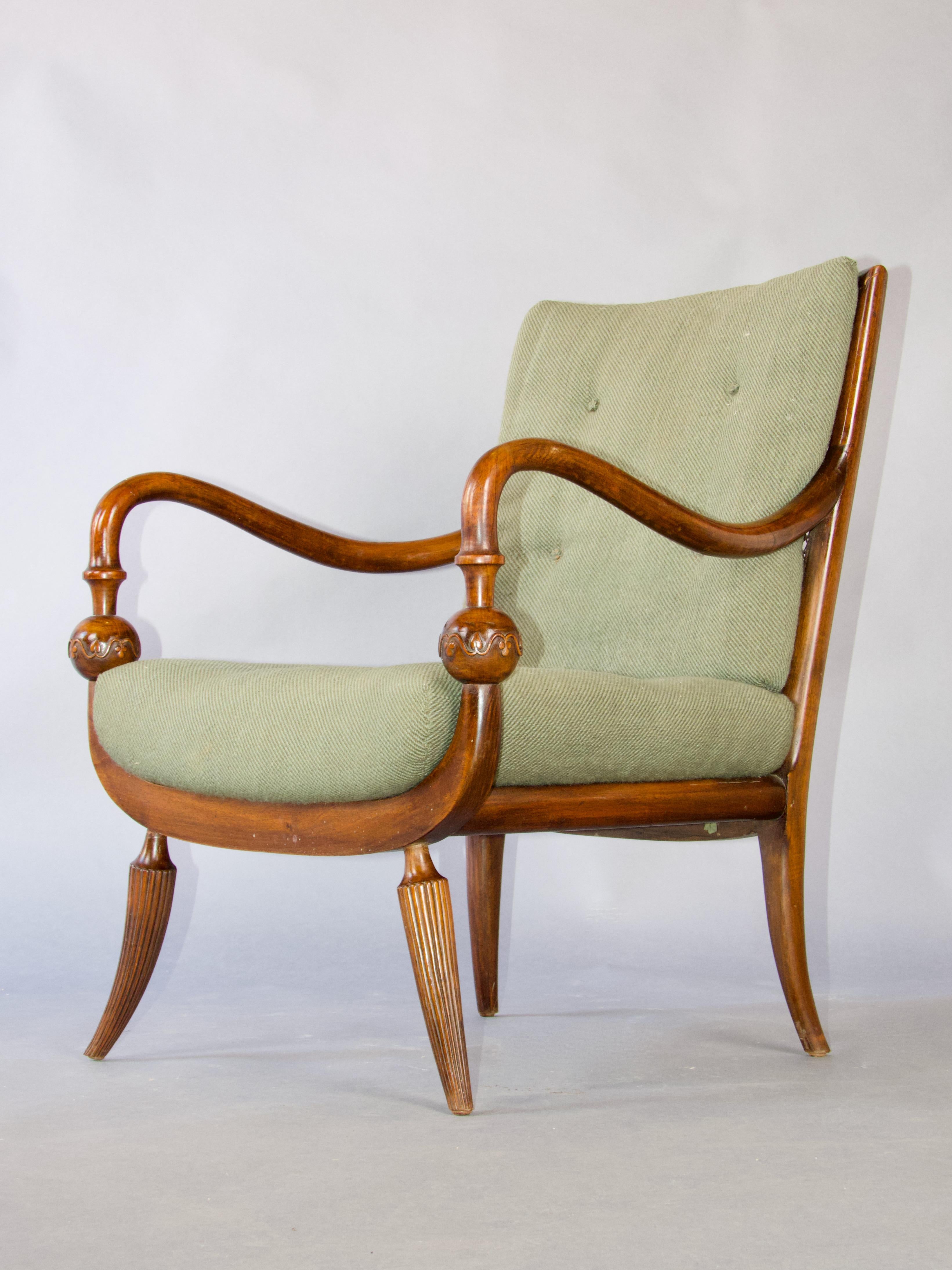 Tissu Fauteuil de charme italien en tissu et Wood Wood