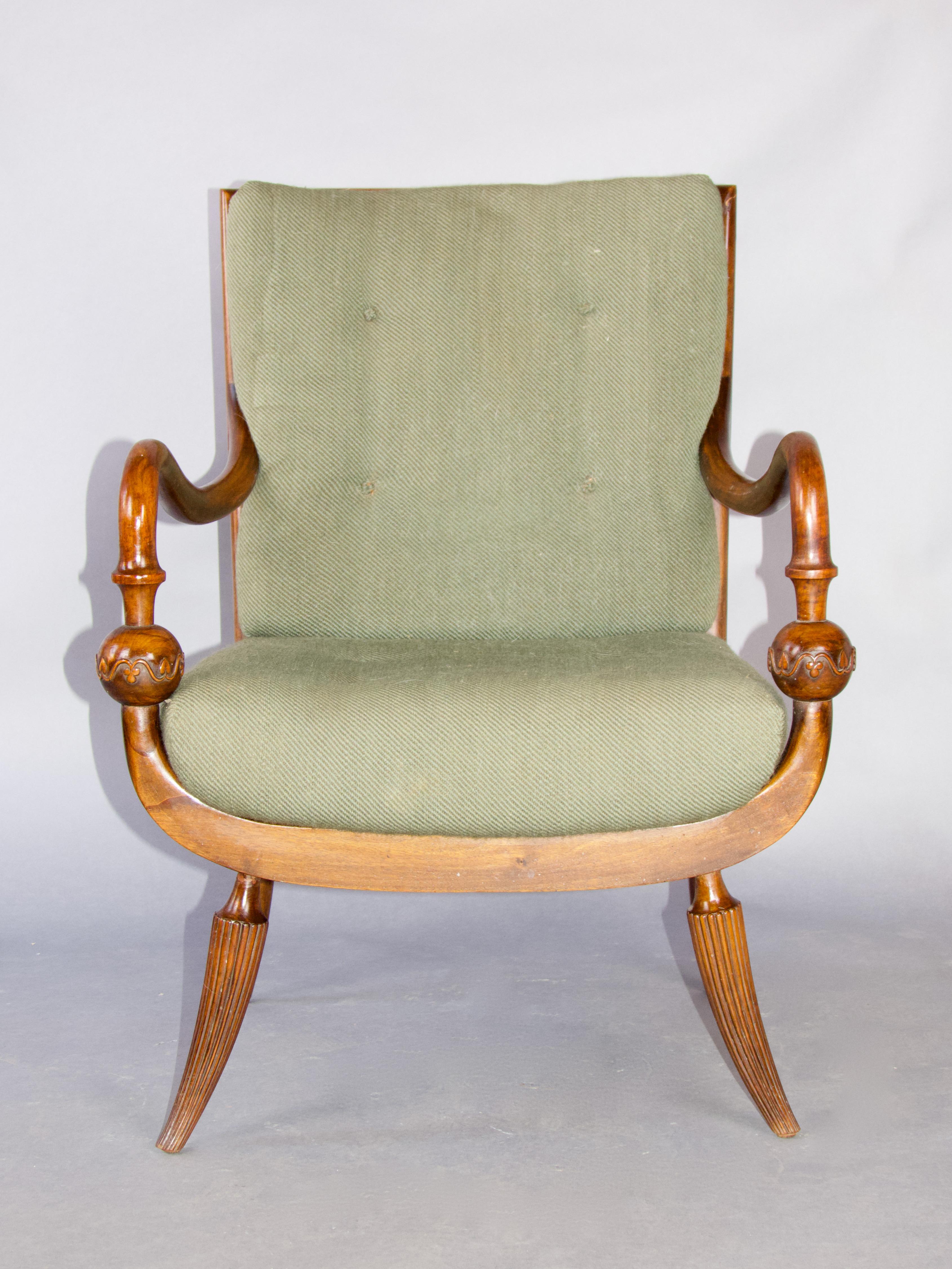 Fauteuil de charme italien en tissu et Wood Wood 3