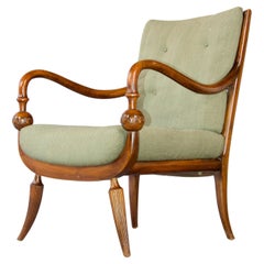 Italian charming fabric and wood armchair