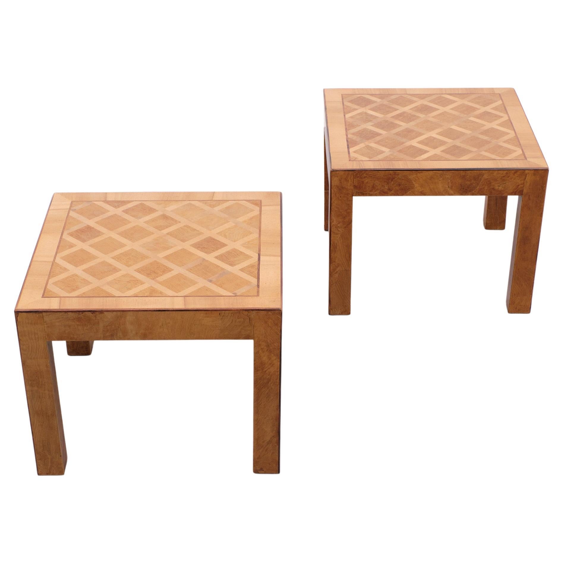 Mid-Century Modern Italian Checkerboard Inlay Side Tables, 1960s For Sale
