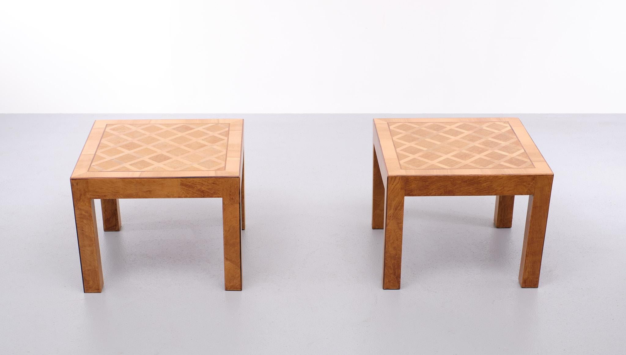 Mid-20th Century Italian Checkerboard Inlay Side Tables, 1960s For Sale