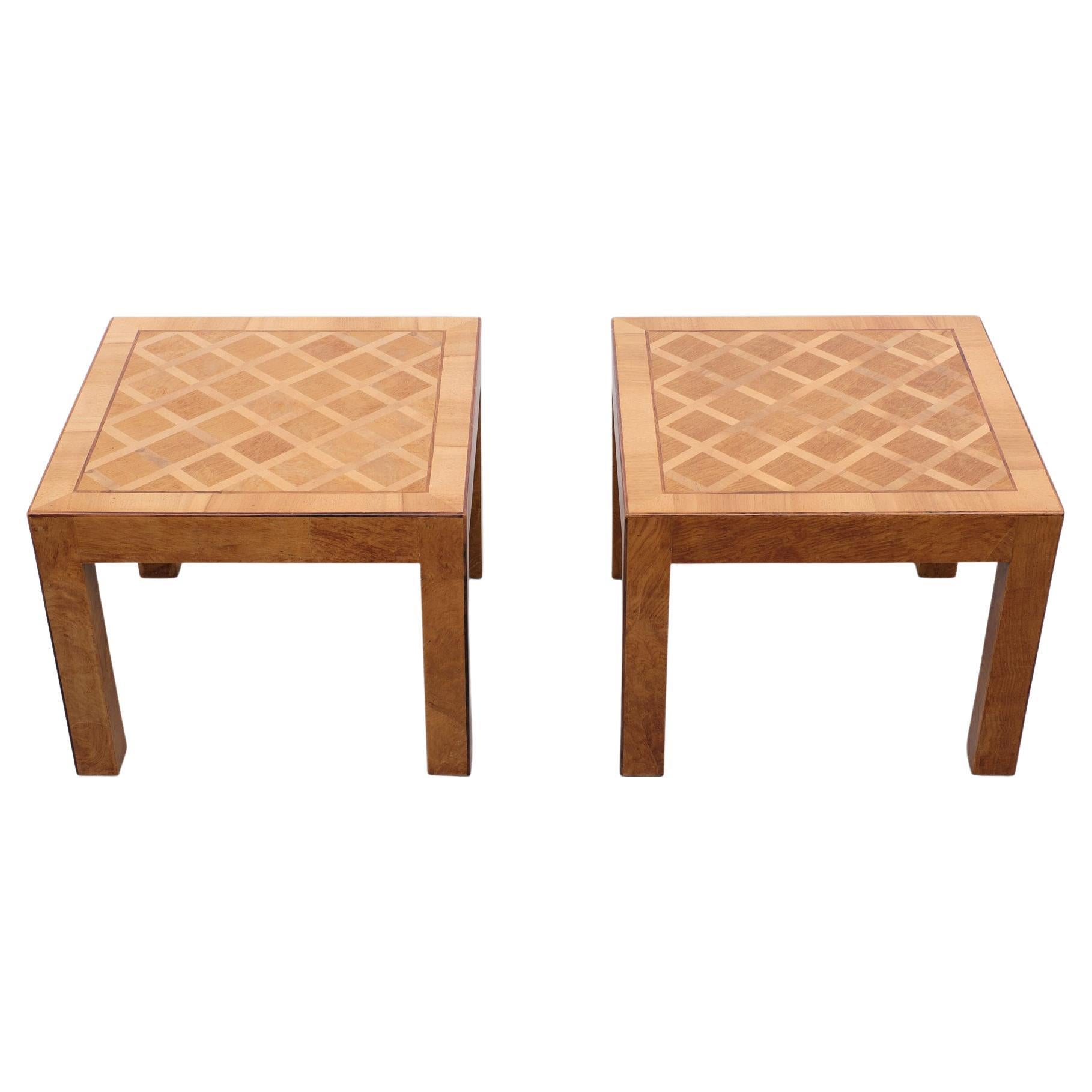 Italian Checkerboard Inlay Side Tables, 1960s For Sale