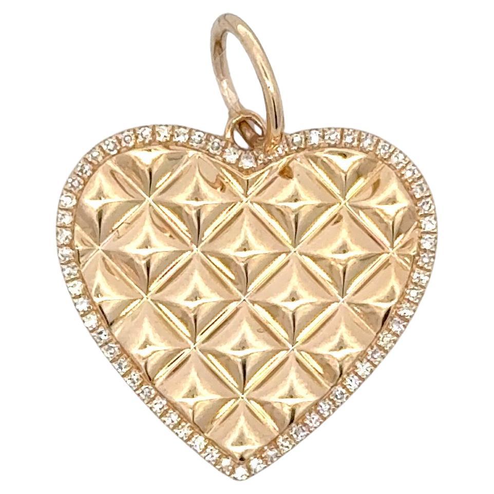 Italian Checkered Diamond Heart Trim Pendant 0.15 Carats 14 Karat Yellow Gold