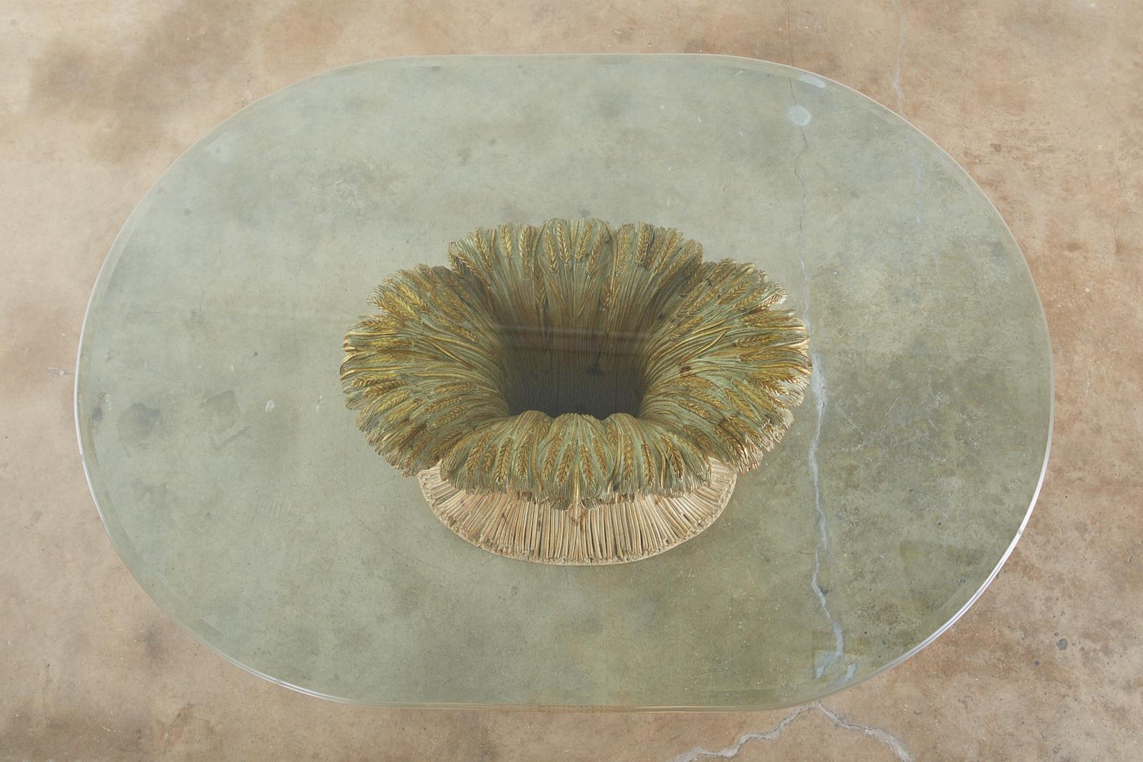 Beveled Italian Chelini Carved Wheat Sheaf Oval Dining Table