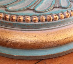 Lámpara de pie italiana Chelini Firenze Base verde turquesa con elementos de madera dorada