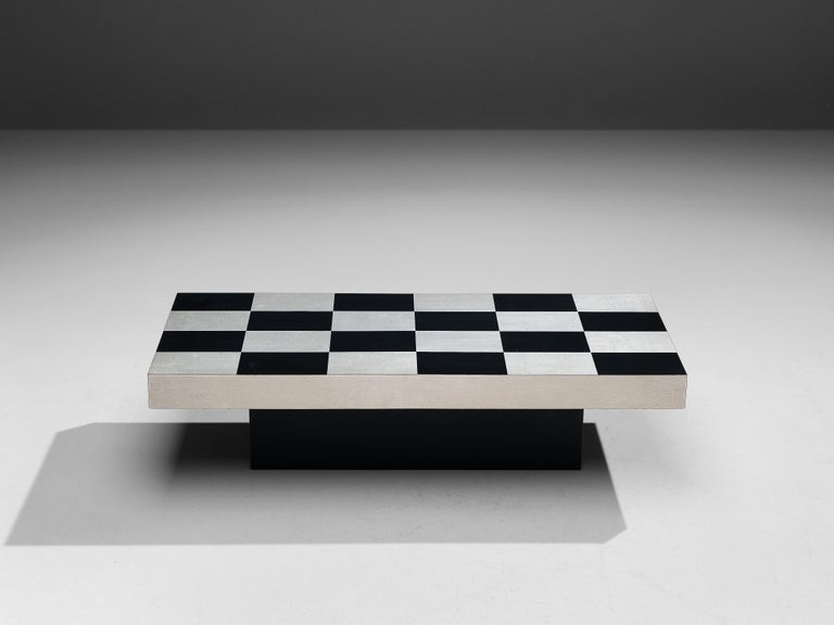 Brushed Italian Chequered Coffee Table in Metal  For Sale