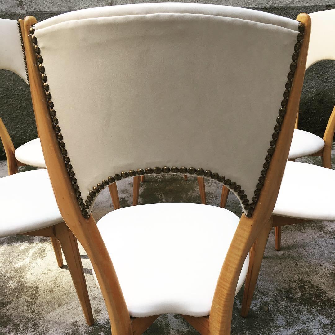 20th Century Italian Cherry & Ivory Skai Dining Chairs, 1950s, Set of 6 For Sale
