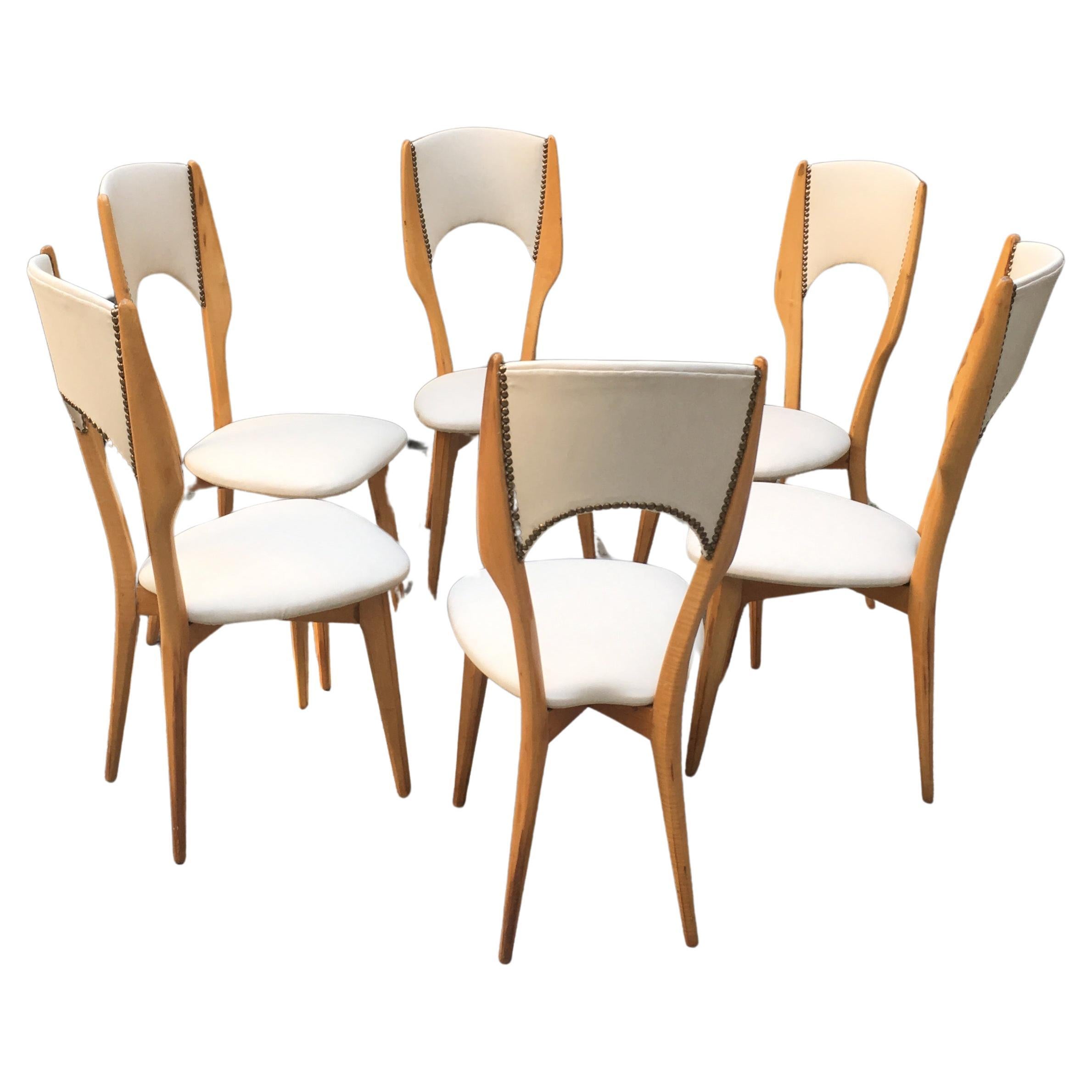 Italian Cherry & Ivory Skai Dining Chairs, 1950s, Set of 6 For Sale