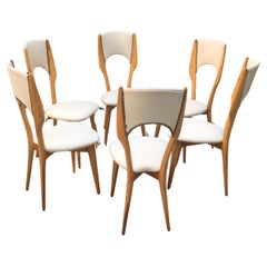 Used Italian Cherry & Ivory Skai Dining Chairs, 1950s, Set of 6