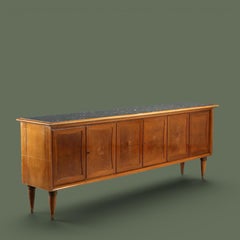 Italian Cherry Six-Door Enfilade Sideboard, Marble Top, 1950s