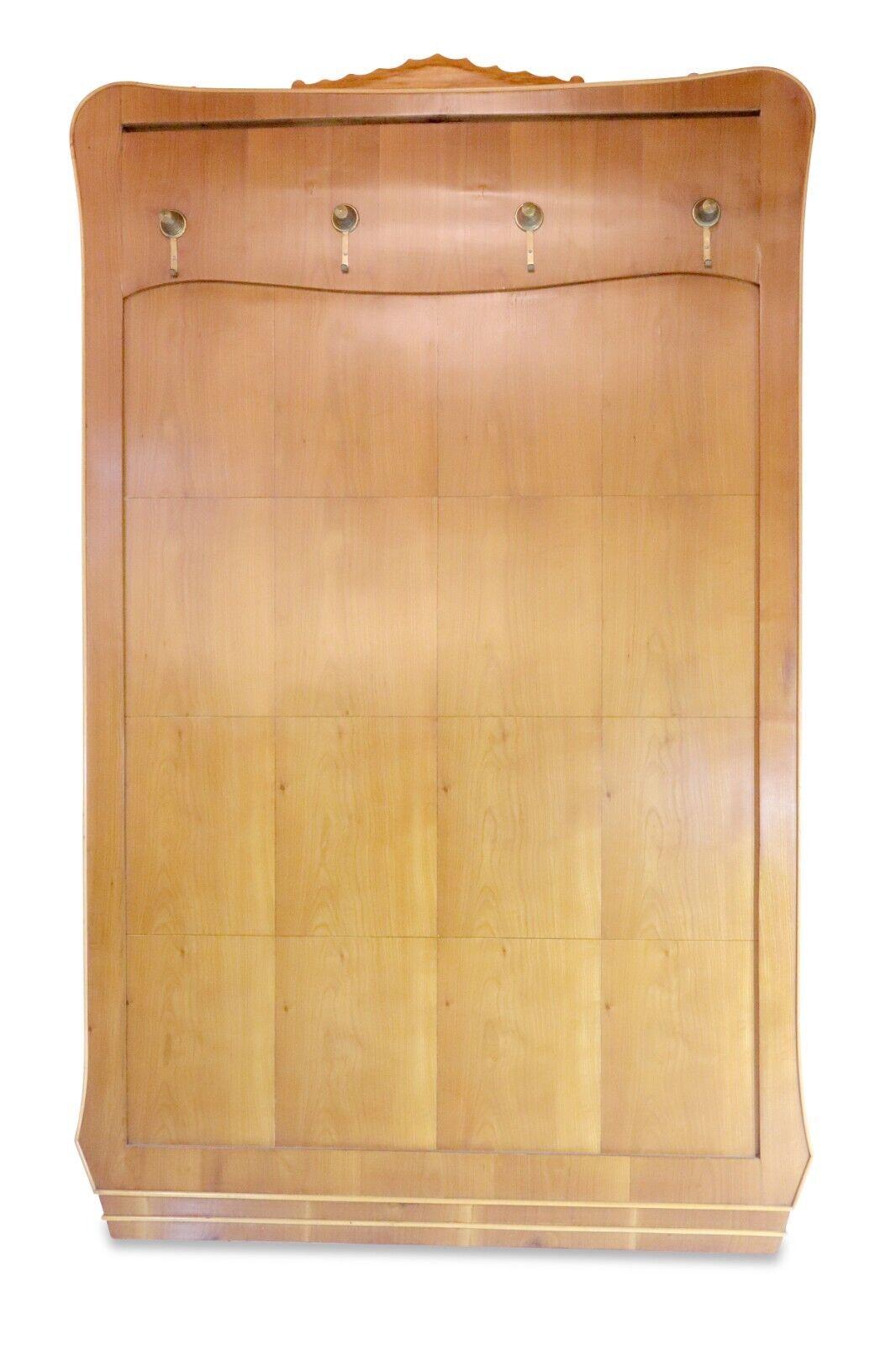 Unknown Italian Cherry Wall Panel / Coat Rack with Brass Hooks, 1950's For Sale