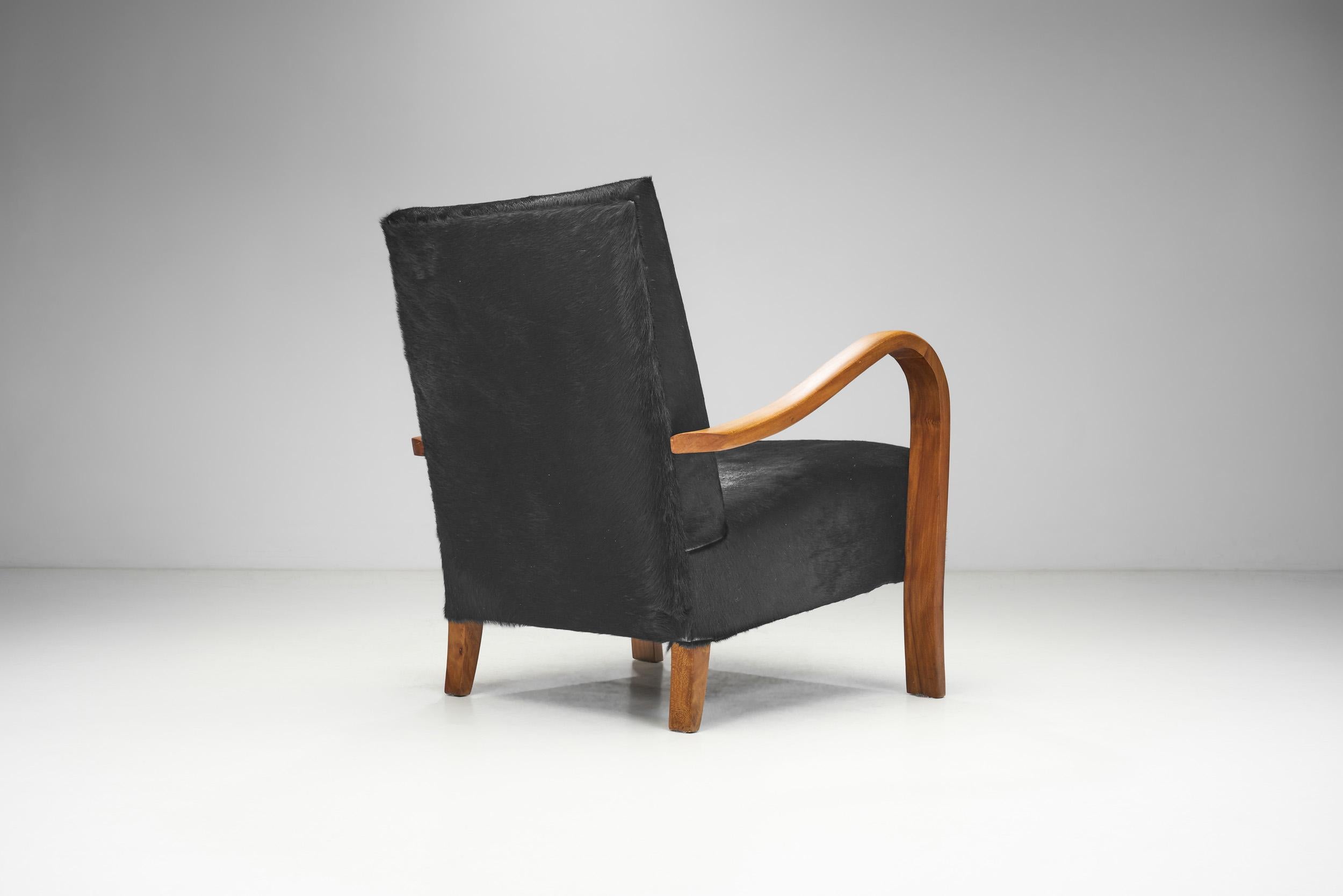 Italienische Sessel aus Kirschholz mit Fußhockern aus dunklem Rindsleder, Italien 1950er Jahre im Angebot 4