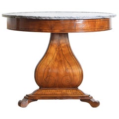 Italian Cherrywood Veneered and Inlaid Marble-Top Center Table, Mid-19th Century