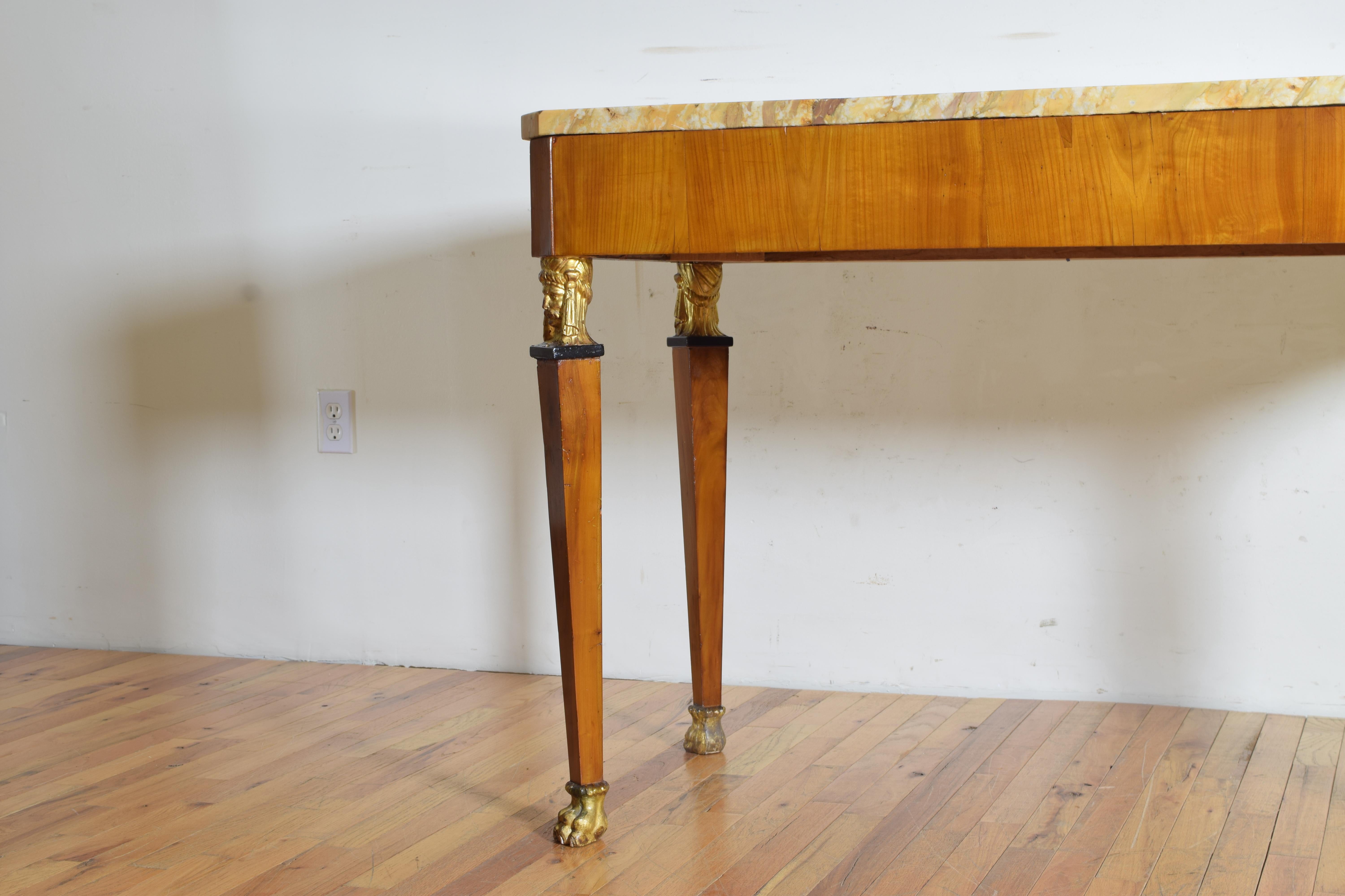 Early 19th Century Italian Cherrywood Veneered, Giltwood, and Marble-Top Center Table