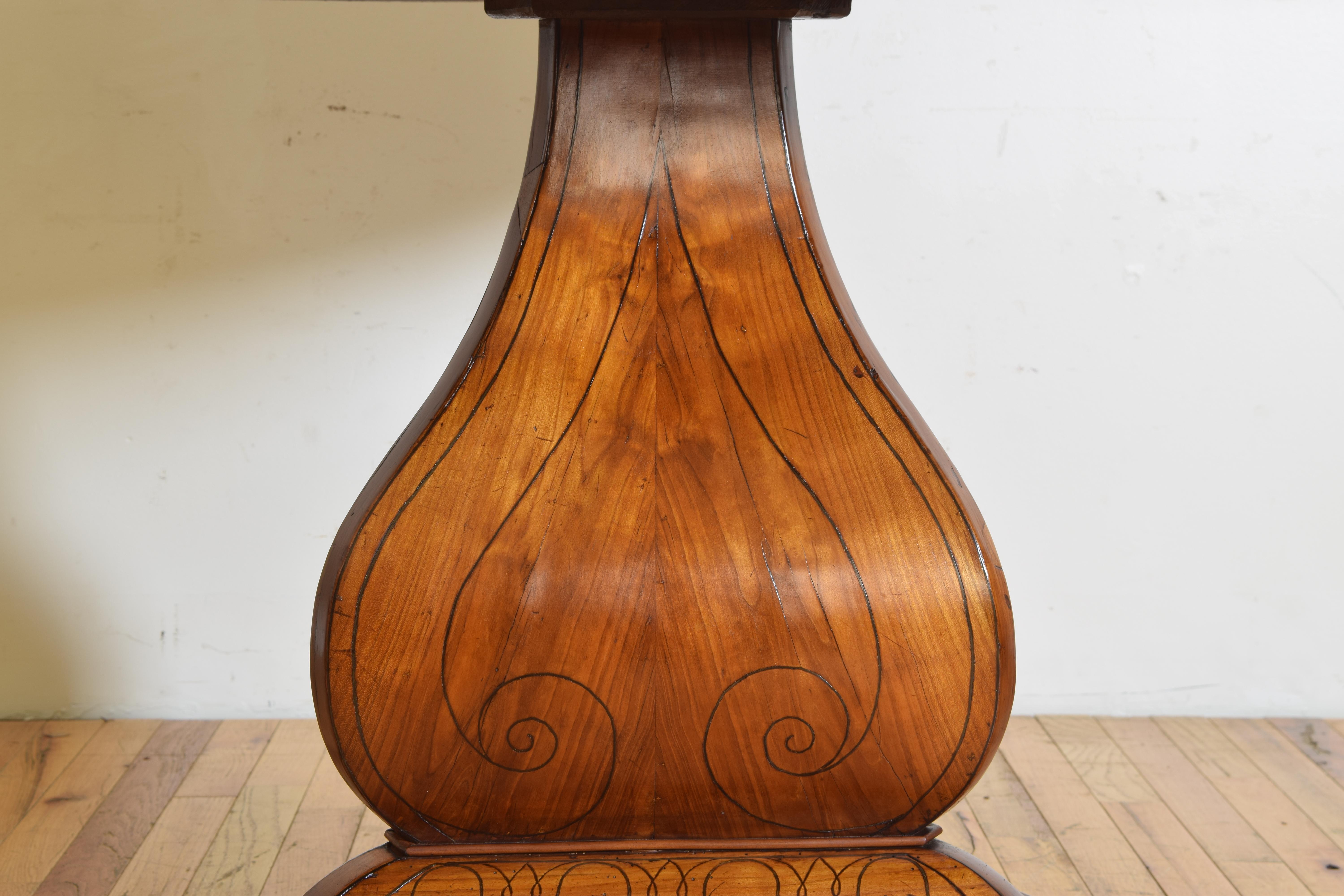 Italian Cherrywood Veneered and Inlaid Marble-Top Center Table, Mid-19th Century 4
