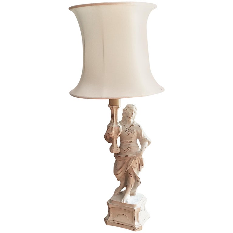 Italian Cherub Figural Table Lamp White Painted Carved Angel By Italian Cherub Figural Table Lamp White Painted Carved Angel By Chelini Firenze For