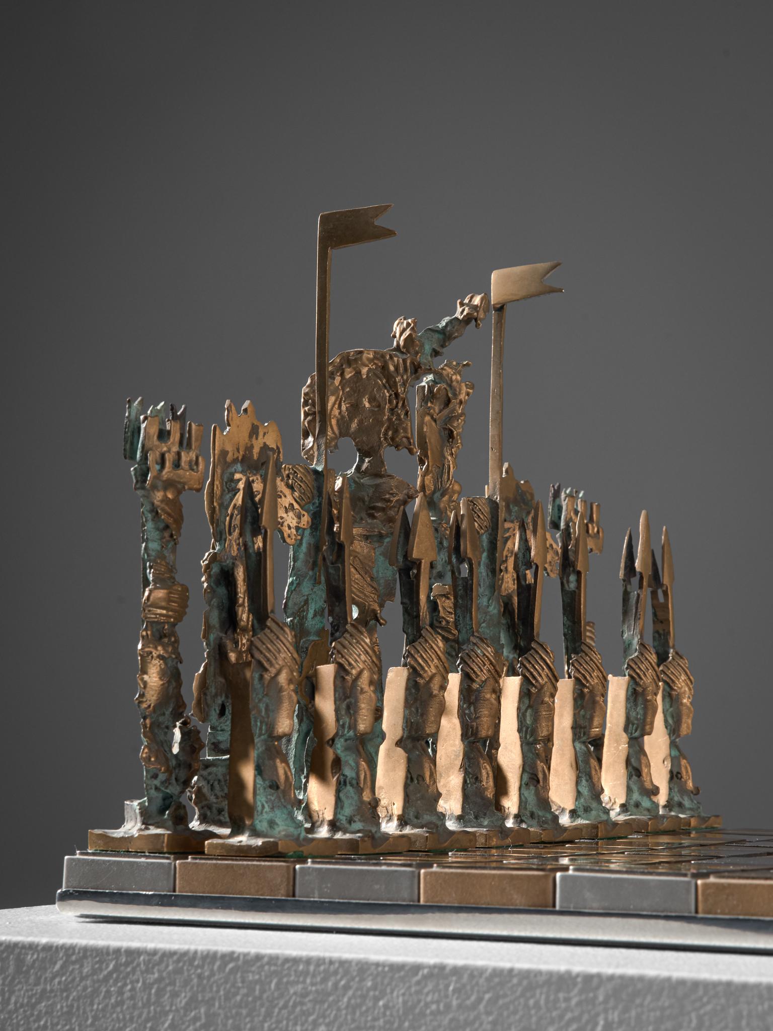 Late 20th Century Italian Chess Game in Solid Cast Bronze and Metal
