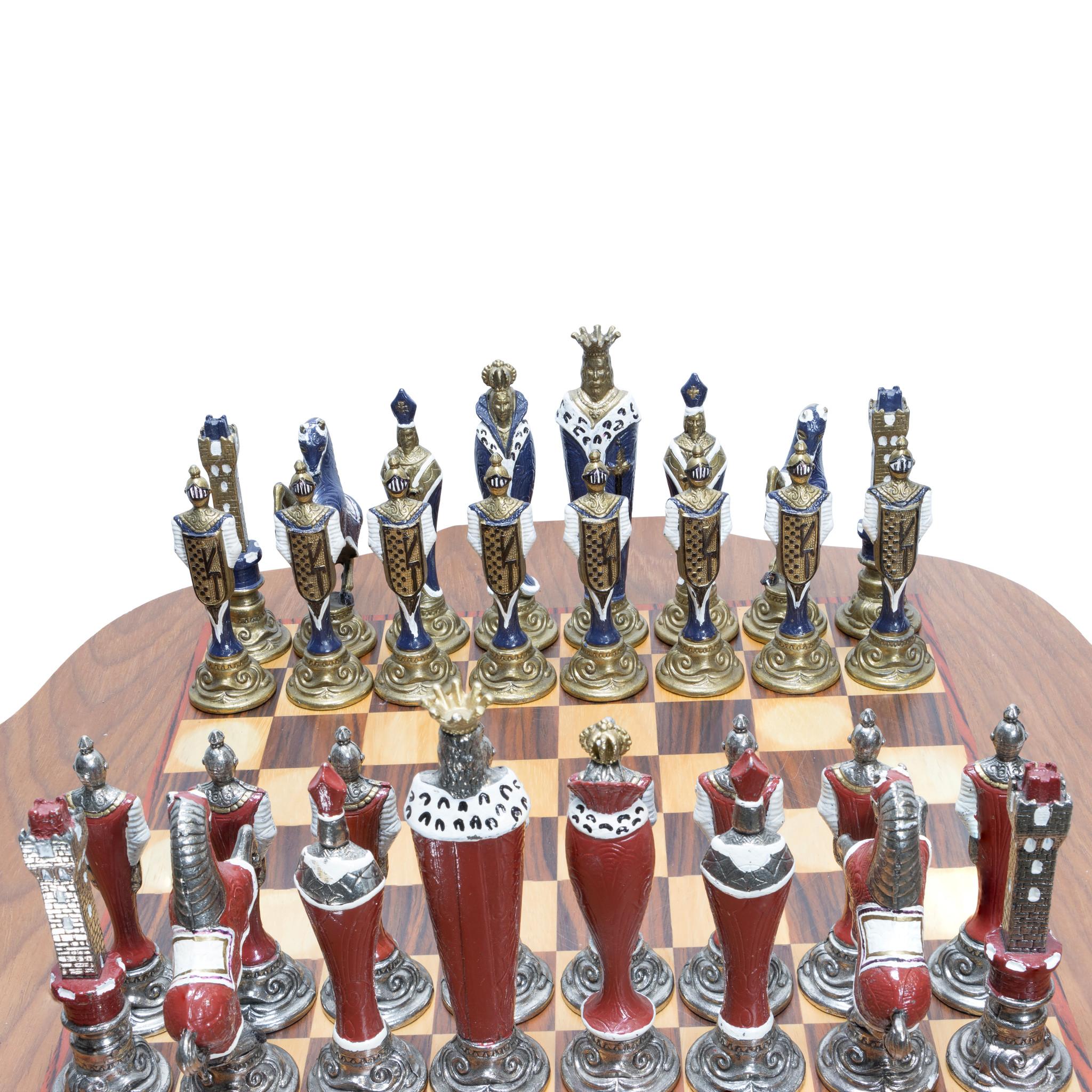 Metal Italian Chess Set and Table  For Sale