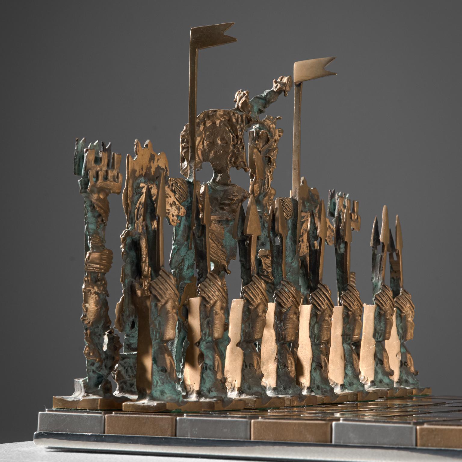 Late 20th Century Italian Chess Set in Solid Cast Bronze and Metal